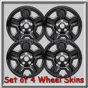 Jeep Wrangler Black Wheel Skins 17" Hubcaps 2018-2025 Black Wheel Covers Set 4 - Picture 1 of 3