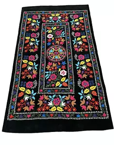 Vtg Uzbek Suzani Handmade Embroidery on Velvet Tablecloth Wall Hanging 53"x90" - Picture 1 of 13