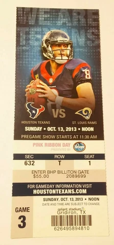 2013 St. Louis Rams Houston Texans NFL Football Ticket Stub Los Angeles Cover