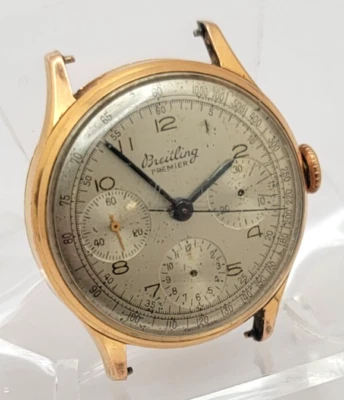 VINTAGE BREITLING PREMIER CHRONOGRAPH WATCH 18K SOLID GOLD CASE FOR RESTORATION - Image 1 of 4