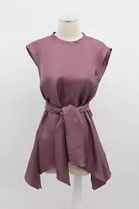 NWD$1995 Brunello Cucinelli Women 100% Silk Satin Trapeze Top W/Beading SzM A191 - Picture 1 of 9