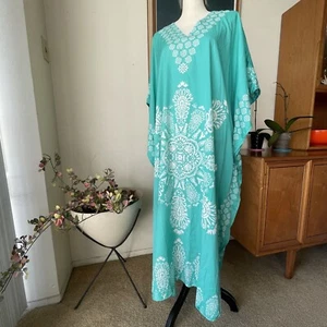 Women's Cover Up, Boho, Tribal, India Print Lounge Wear Seafoam Green Dress Nice - Picture 1 of 7