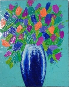 Original Abstract Modern Art Painting Flowers Contemporary Floral Vase - Picture 1 of 1