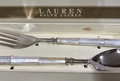 Juego de servidor de ensaladas Ralph Lauren madreperla niquelado latón en caja regalos Foto 1 de 4