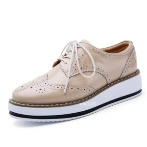 Spring Autumn Women Platform Gold Flats Brogue Leather Female Oxford Shoes Lady - Picture 1 of 46