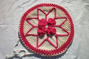 Vintage uncinetto centrino rosa e bianco rotondo hot pad cover 12,5 pollici CD261 - Foto 1 di 9