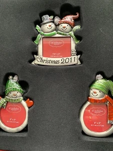 Set Of Three Christmas Snowmen Picture Ornament Or Standing Frames - Picture 1 of 9