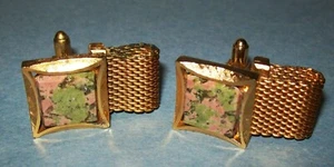 Vintage Gaudy Golden Patina Cufflinks with Stone Tile - Picture 1 of 3