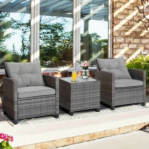 3pcs LIFEZEAL Patio Rattan Sofa Set in Grey - Includes 2 Ergonomic Wicker Chairs - Picture 1 of 10