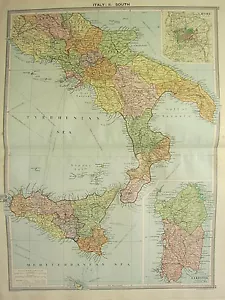 1920 LARGE MAP ~ ITALY SOUTH ~ ROME ENVIRONS SARDINIA SICILY MOLISE ROMA - Picture 1 of 8