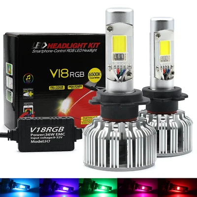 SYNETICUSA H7 LED Headlight Kit 100W 10000LM +RGB Bluetooth Phone Control - Image 1 of 4