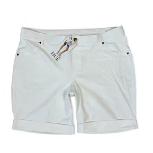 HUE Womens Cuffed White Denim Shorts 7.5” Size XL Stretch Back Pockets New - Picture 1 of 12