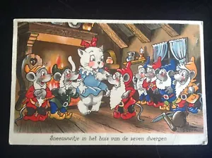 Carte postale fantaisie chat souris Blanche neige 7 nains Sterne - Foto 1 di 2