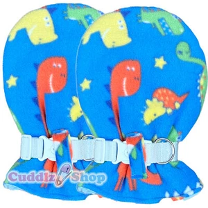 Guanti Cuddlz Blu Dinosauro Pile Taglia Adulto Imbottiti Chiudibili Cinghie - Foto 1 di 3