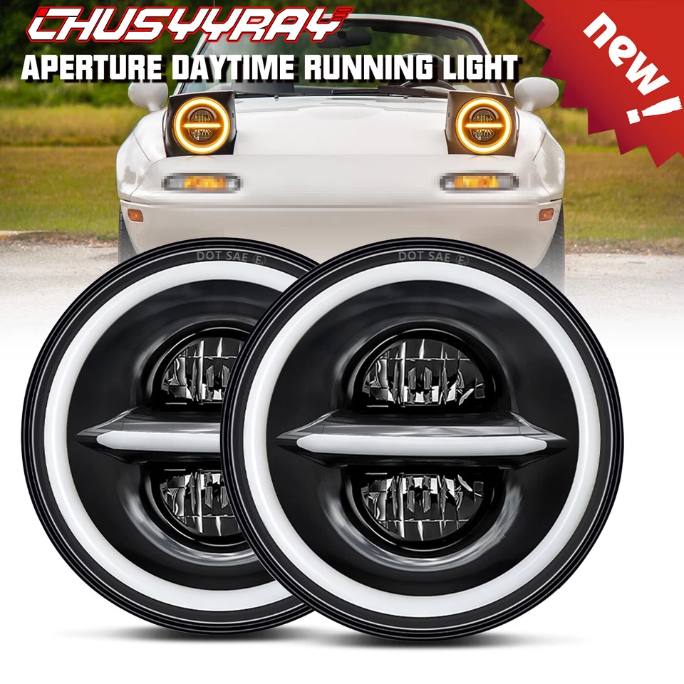 Pair 7" inch Round LED Halo Headlight DRL Beam For 1979-1985 Mazda RX7 /  808 - Image 1 of 4