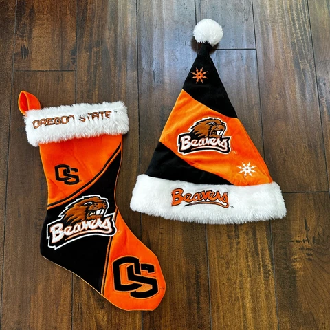 Oregon State Beavers VTG NCAA Christmas Santa Hat and Stocking Sock College OSU Cover