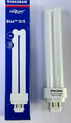 2x 26W Tungsram Biax G24q-3 4 pin 4000K 840 Low Energy CFL Light Bulb PL Lamp - Image 1 of 2