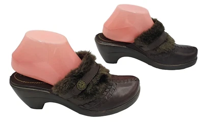 Bare Traps Shoes Womens Size 7.5M Clog Mule Hazy Faux Fur Leather Upper Brown - Image 1 of 4