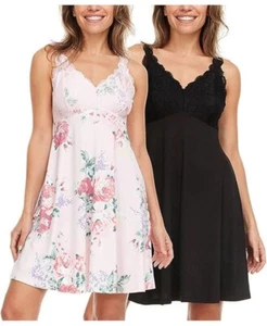 FN by Flora Nikrooz Women's 2 Pack Lace Chemise, Multi, Large - Picture 1 of 4