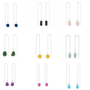 925 Sterling Silver Threader Gemstone Earrings for Women Handmade Jewelry RSE70 - Picture 1 of 28