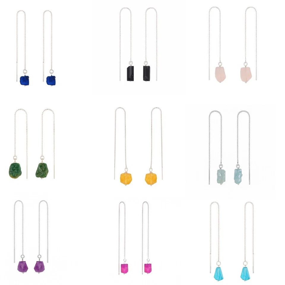 925 Sterling Silver Threader Gemstone Earrings for Women Handmade Jewelry RSE70 - Image 1 of 1