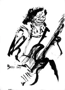 BAUDOIN BUDDY GUY DESSIN ORIGINAL TACHES DE JAZZ - Picture 1 of 2