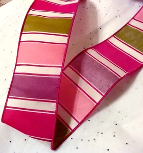 Valentines rosa Streifen 2,5" mal 2 Yard verdrahtetes Band horizontal Hot Pink grün - Bild 1 von 2