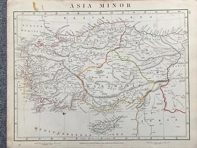 MAPA ANTIGUO TURQUÍA ASIA MENOR COLOREADO A MANO 1841 POR ARROWSMITH 179 AÑOS Foto 1 de 3