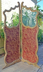 ANTIQUE FRENCH COUNTRY TAPESTRY ROCOCO CARVED WOOD FOLDING DRESSING SCREEN BATH - Picture 1 of 12