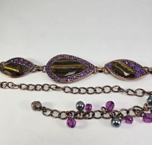 CHICOS Womens Bronze Link Chain Blue Rhinestones Size M - Picture 1 of 6
