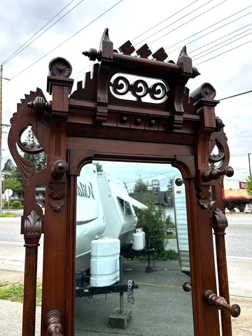 Antique Eastlake PARKER Hall Tree Halltree Ornate Marble Mirror Walnut Mahogany Cover