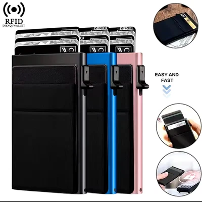 PORTA CARTE DI CREDITO TESSERE NERO SLIM PORTAFOGLIO ANTIFRODE RFID UOMO DONNA - Immagine 1 di 4