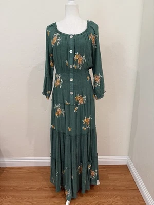 Vestido maxi Anthropologie figo e flor bordado babado em camadas grande - Imagem 1 de 4