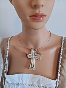 Anhänger Kreuz mit Swarovski Kristalle, Hirschgeweih, Metallreif Oktoberfest - Bild 1 von 10