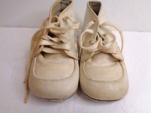 Vintage Buster Brown Baby Shoes White All Leather High Top Lace up 1960s No Size