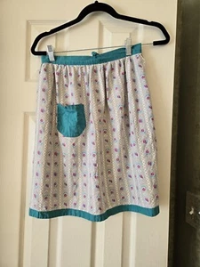 Vtg Floral Half Apron Mod Flower Power 60s-70's Handmade Mauve And Green - Picture 1 of 6