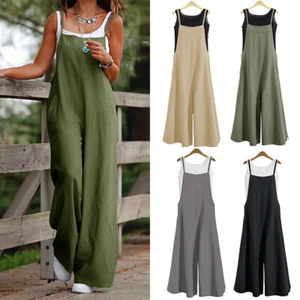 Women Wide Leg Belted Overalls Jumpsuit Loose V Neck Rompers Long Pants Bodysuit - Picture 1 of 15