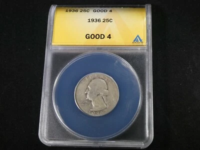 1936 Washington Quarter  *GOOD 4*  Professionally graded by ANACS - Image 1 of 4