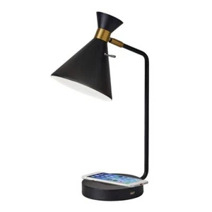 Adesso Desk Lamp 19"H W/Qi Wireless Charging Matte Black W/ Antique Brass Accent - Picture 1 of 4