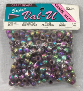 Crafts, Etc Pony Beads 6x9 mm Vintage Sealed 360 Pcs Cranberry Jewelry Necklace - Picture 1 of 4