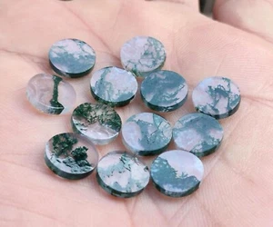 Pack Of 5 Pcs Moss Tree Agate 8mm To 15mm Round Both Side Flatback Gemstone - Picture 1 of 4