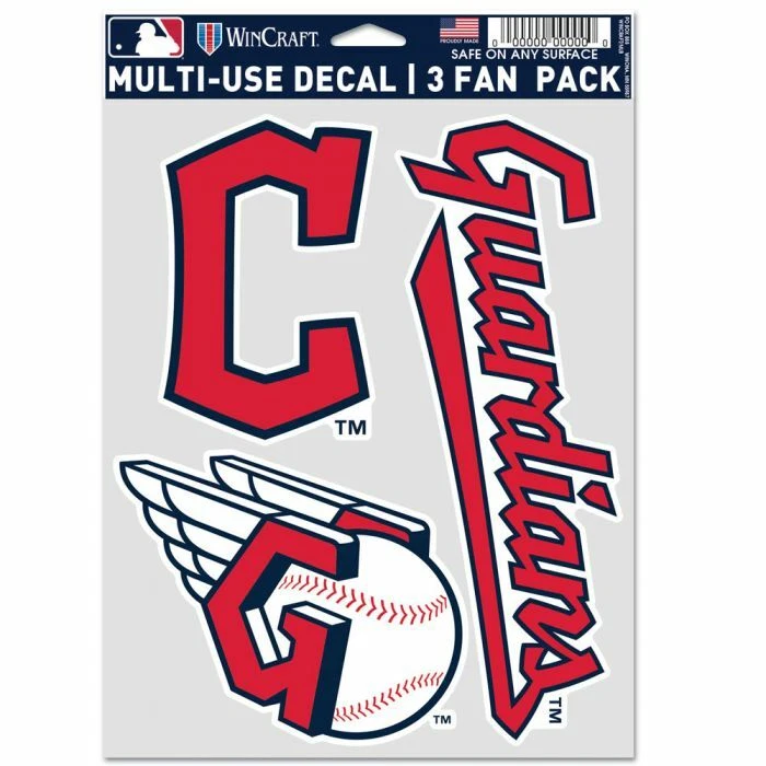 CLEVELAND GUARDIANS 3 PIECE MULTI-USE DECAL FAN PACK MLB LICENSED - Image 1 of 1