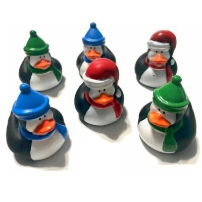 ORIENTAL TRADING 6 CHRISTMAS PENGUINS CRUISING DUCKS 2" RUBBER DUCKIES PARTY FAVORS CRUISE DUCK