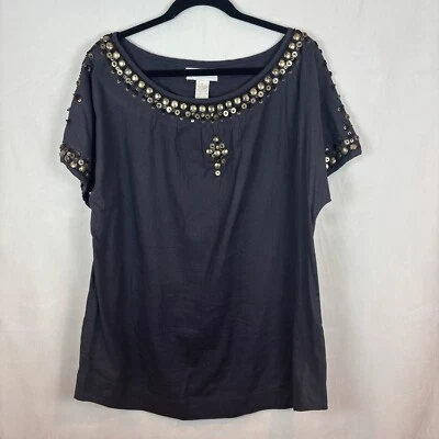 Blusa para mujer Soft Surroundings gris con cuentas Artsey manga corta peso pesado XL Foto 1 de 4