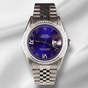 Rolex Men's Datejust 36mm Jubilee Steel Watch ICED 1.25ct Diamonds Blue Dial - Picture 1 of 11