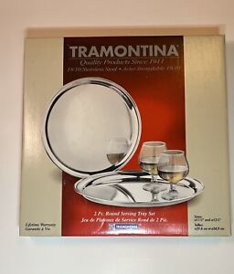 Tramontina Stainless Steel 2 Pc. Round Serving Tray Set Sizes: 11.75” & 13.75”