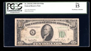 DBR 1950 $10 FRN Wide Dallas Fr. 2010-Kw PCGS 15 Serial K10900839A - Picture 1 of 2