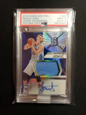 Nikola Jokic PSA 9 Mint 2015 Panini Spectra #122 Rookie Prizm Jersey Autograph - Image 1 of 2