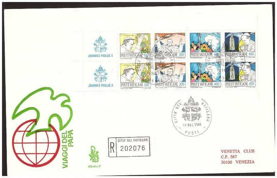 FDC Venetia Club Vatican 1984 - Travel Del Papa Booklet Viaggiata Racc - Image 1 of 1