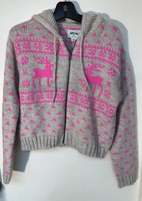 Sudadera con capucha y reno American Eagle gris rosa con cremallera para mujer Foto 1 de 4
